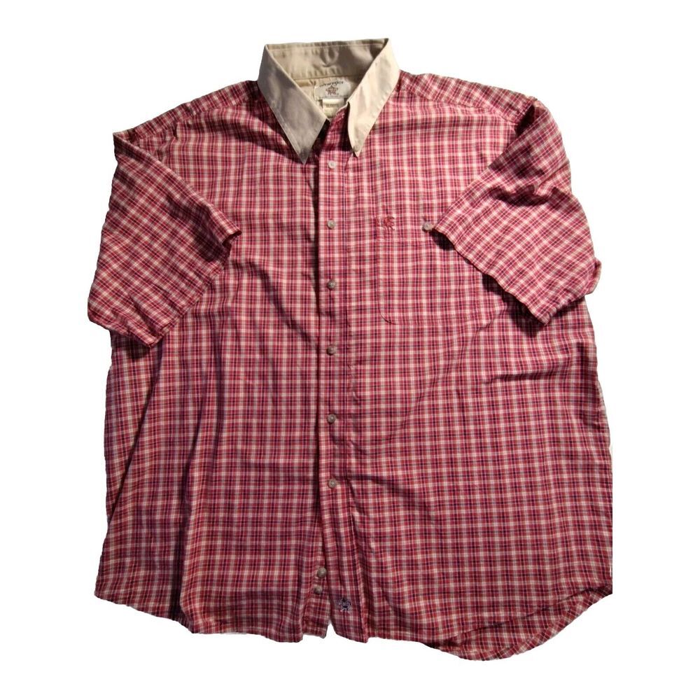 Wrangler PBR Bull Rider Men's XXL VINTAGE Button Down Shirt Red Plaid